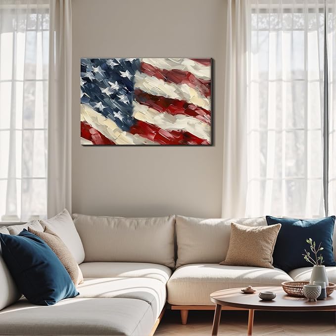 Framed Bald Eagle American Flag Wall Art, Patriotic Rustic Canvas Art Pictures, USA Eagle Wall Decor, Made in USA Ready to Hang for Office Man Cave Living Room