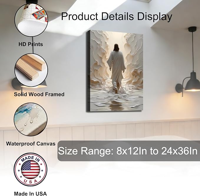 Large Jesus Walking on Water Canvas Wall Art, Christian Spiritual Picture Wall Decor, Modern Religious Posters Prints for Living Room Bedroom Church Holiday Decoration