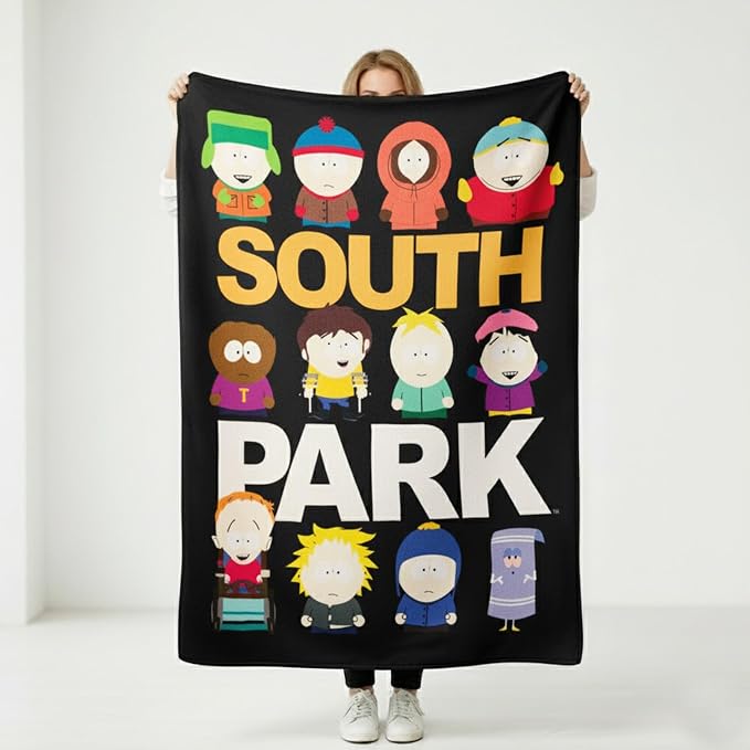 Silver Buffalo South Park Group, Fleece Throw Blanket, 45x60in | Kenny, Kyle, Stan, Eric Cartman, Tolkien, Jimmy, Butters, Wendy, Timmy, Tweek Tweak, Craig, Towelie, Soft and Cozy, 180 GSM
