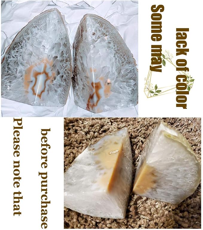 AMOYSTONE Agate Book Ends Shelves Decorative Geode Bookend Large Crystal Bookends Quartz Decor Nature Brown with Rubber Bumpers(1 Pair, 4-6 LBS) | Large Polished Stone Book Stoppers Supports Home Office Decor with Rubber Bumpers Natural Brown 1 Pair, 4...