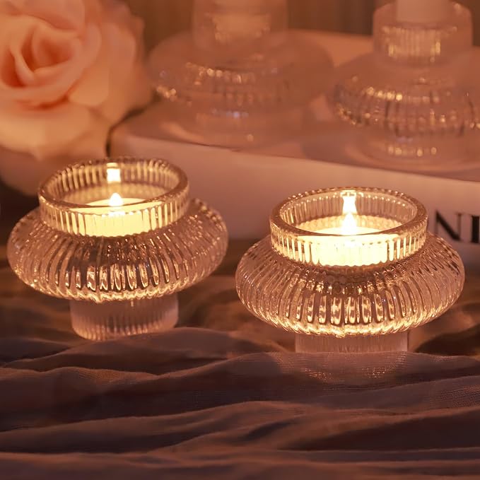 VOHO Dual Sized Candlestick Holders Set of 6, Clear Candle Sticks Holder