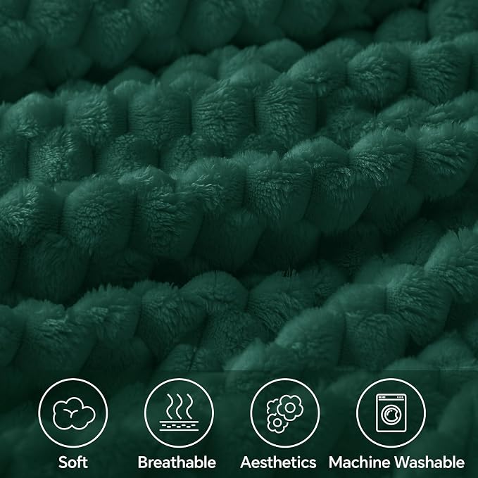 BEDELITE Dark Green Twin Blanket for Couch, Soft Cozy Gift for Women, 60*80 | 3D Jacquard Decorative Fleece Blanket, Super Soft Plush Throws, Cute Birthday Gift for Women & Men, Suitable for All Seasons