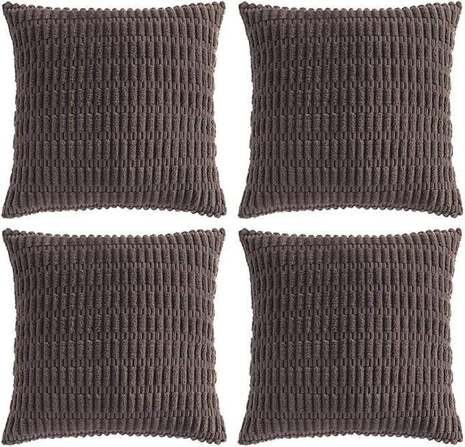 Fancy Homi 4 Packs Decorative Throw Pillow Covers for Living Room Couch Bed, Modern Farmhouse Boho Home Décor Accent Cushion Case, 20" x 20", Dark Brown
