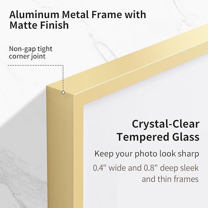 Fun Memories A2 Picture Frame Gold, High End Metal 16.5 x 23.5 Poster Frames for Wall, A2 Photo Frame with Mat A3, Tempered Glass, 1 Pack