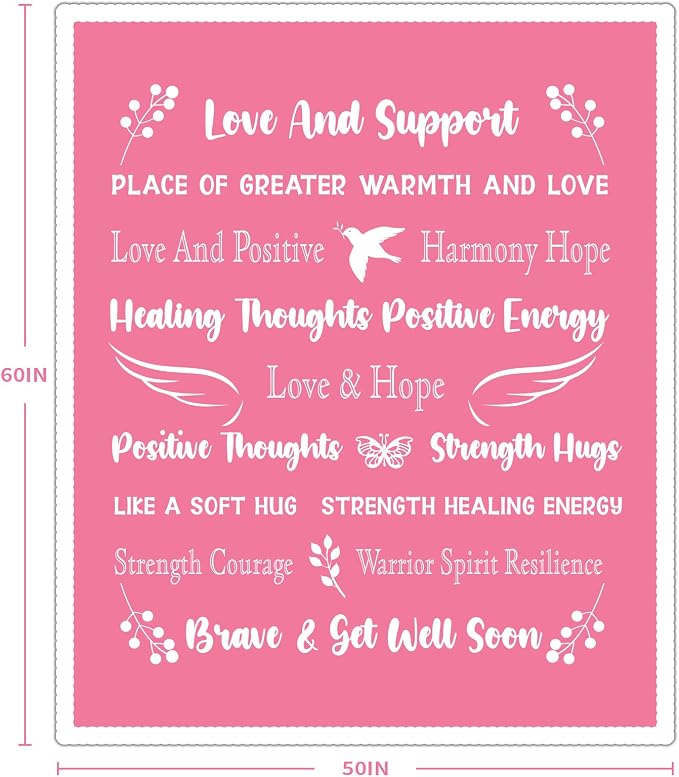MACEVIA Breast Cancer Gifts for Women Sherpa Fleece Healing Thoughts Reversible Throw Blanket Super Soft & Warm Get Well Breast Cancer Gifts for Women Inspirational Mom Gifts (50"x60", Pink) | Healing Thoughts Reversible Throw Blanket Super Soft & Warm...