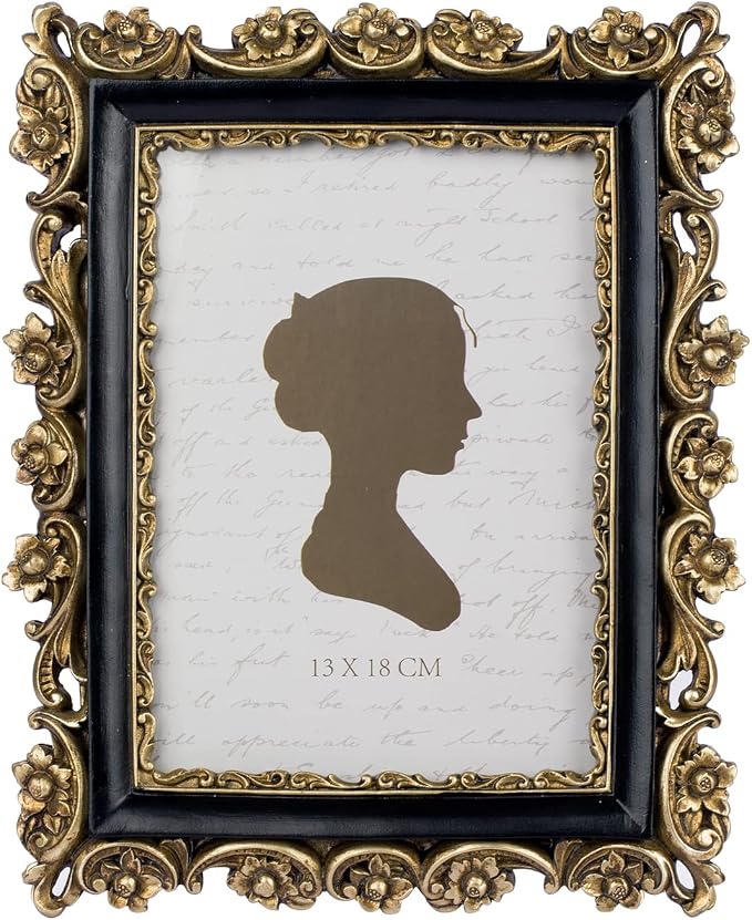 Sunlit Vintage Picture Frame 5x7 Inch, Luxury Antique Photo Frames with Glass Front, Photo Display, Tabletop Wall Hanging, Gift Ideas, Gold and Black