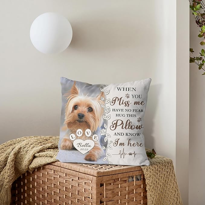 Alienc Personalized Pet Memorial Gifts for Dogs Cats, Custom Pet Memorial Throw Pillow Cover (Optional Pillow Insert), Loss of Dog Sympathy Gift