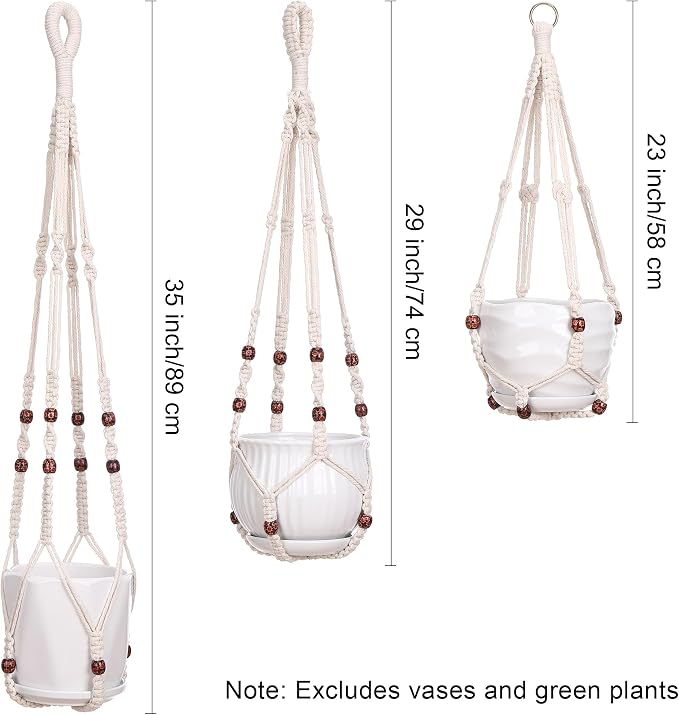 YIBOT 3 Pack Macrame Plant Hangers Hanging Planters for Indoor Plants Ivory