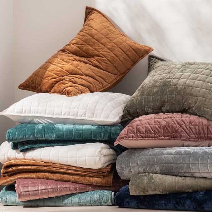 RECYCO Velvet Quilt Set, Oversized Cal King 118"x106", Rusty Burnt Orange | Channel Box Stitch Velvet Comforter Set, Ultra Soft Lightweight Bedspread Coverlet, All Season Bedding Set, with 2 Shams