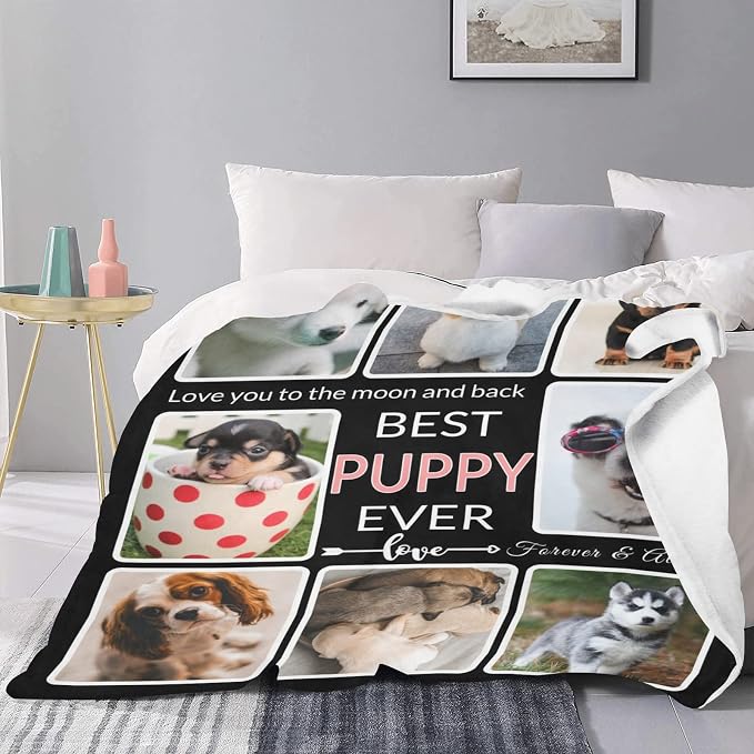 Customized Blanket with Photo, Make a Personalized Blankets with Pictures Customizable Memories Souvenir Throws Blanket Gift for Best Puppy Ever, Forever & Always, 8 Collage Made in USA
