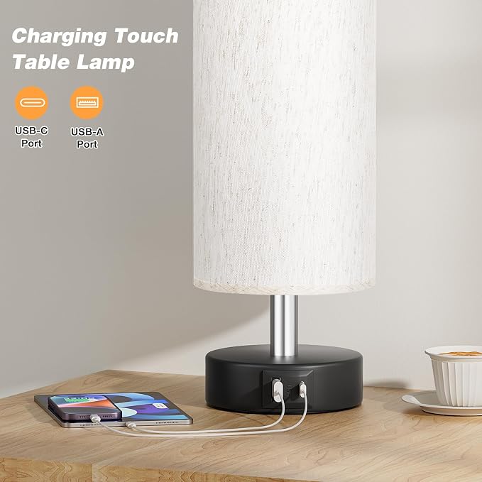 Small Table Lamps for Bedroom set of 2 - Touch Lamps with 3 Way Dimmable