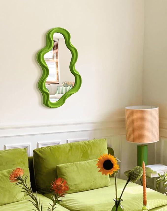 Small Fun Cloud Wall Mirror for Classroom,Whimsical Green Room Decor | 16x10",Soft Velvet-like Touch,Cute Whimsy Room Decor for Teen Girls,Wall Mounted Mirror for Shabby Chic Bedroom Playroom
