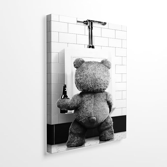 DIHSIEG Funny Teddy Bear Bathroom Wall Art Toilet Humor Canvas Print 12x16 | Unframed Modern Decor for Powder Room, Above Toilet Decoration, Restroom Accent, Unique Wall Hanging Gift for Home & Friends