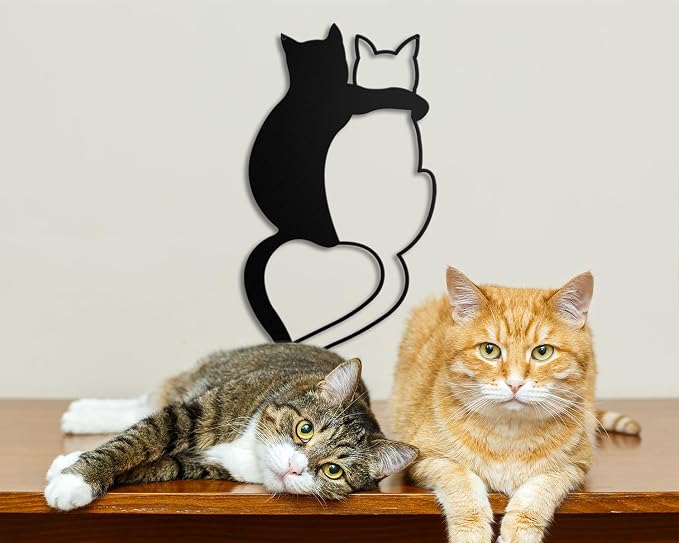 Kas Home Cat Metal Wall Decor Iron Cat Wall Art Cute Cats Wall Decor Signs for Living Room Bedroom Kitchen Office Wall Hanging Décor