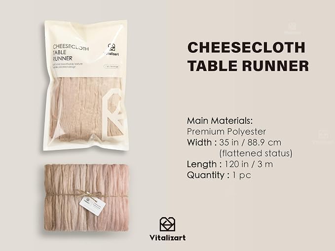 Vitalizart Cheesecloth Table Runner Light Nude White 10ft Gauze Boho Rustic | 120 Inches Long Soft Durable Cheese Cloth Table Runner for Wedding Baby Shower Fall Thanskgiving Decoration