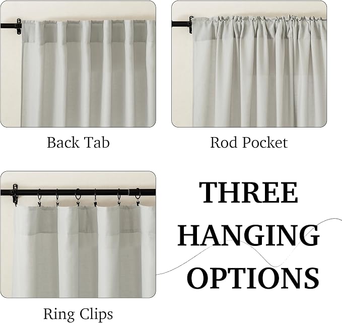 RYB HOME Linen Semi Sheer Curtains for Bedroom Living Room 84 inches Long | Light Filtering Privacy, Textured Burlap, Dining Room Sunroom Patio Door, Rod Pocket & Back Tab, W52 x L84, 2 Panels, Grey