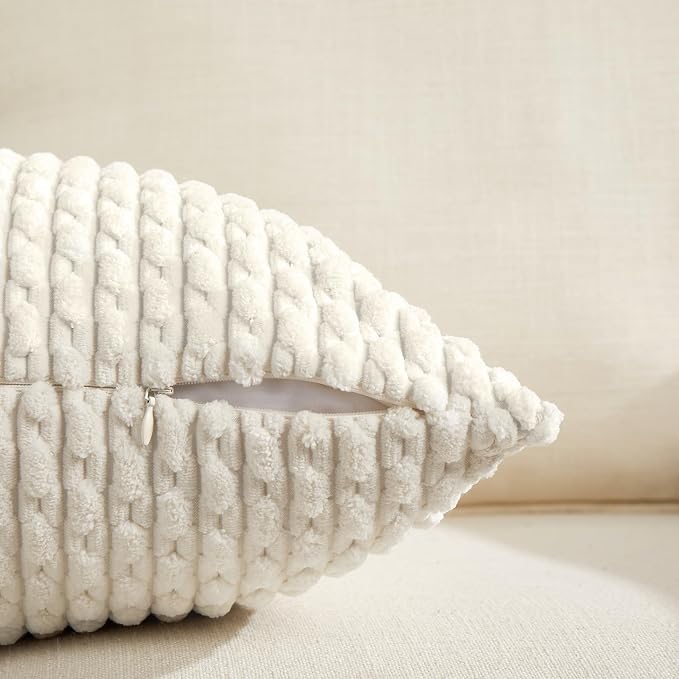 Fancy Homi 2 Packs Cream White Decorative Throw Pillow Covers 16x16 Inch for Couch Bed Sofa, Modern Farmhouse Boho Home Decor, Soft Cute Plush Corduroy Cushion Case 40x40 CM