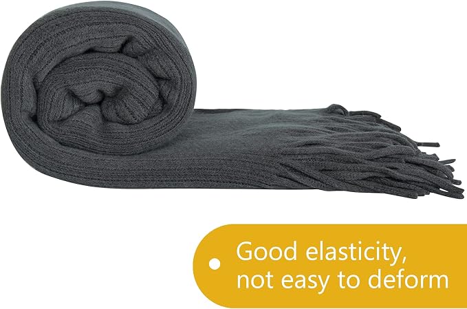 NTBAY Acrylic Knit Throw Blanket, 51 x 67, Grey Striped | Lightweight Acrylic Wave-Knit Throw with 7 Inch Tassels for Sofa, Bed, Reading, Travel, and Decorative Layering