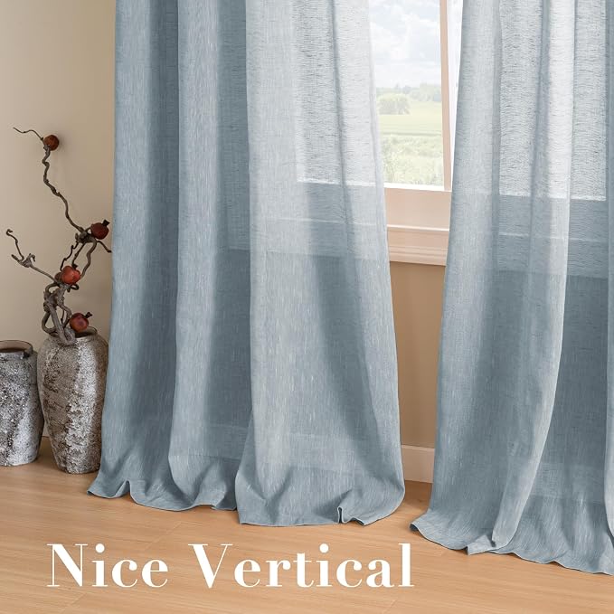 H.VERSAILTEX Linen Curtains Flax Linen Blended Curtain Panels for Living Room/Bedroom Semi Sheer Privacy Curtains 72 inch Length 2 Panels Set Nickel Grommet Window Drapes (52" W x 72" L, Teal)