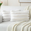 HAUSSY 2 Pack Lumbar Pillow Covers 12x20 Inch, Faux Fur Decorative Couch Throw Pillows Soft Striped Plush Cushion Covers Home Decor Cute Furry Pillowcase for Living Room Sofa Bed, Cream White