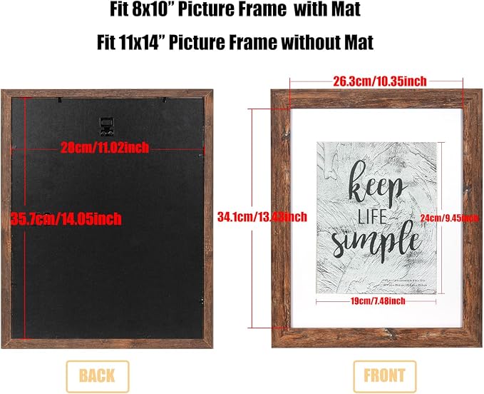 kennethan 11x14 Picture Frame Rotten Brown 2 Pcs Wooden Frame can Display 8x10 Picture with Mat or 11x14 Without Mat on the Wall For home decoration,holiday gift