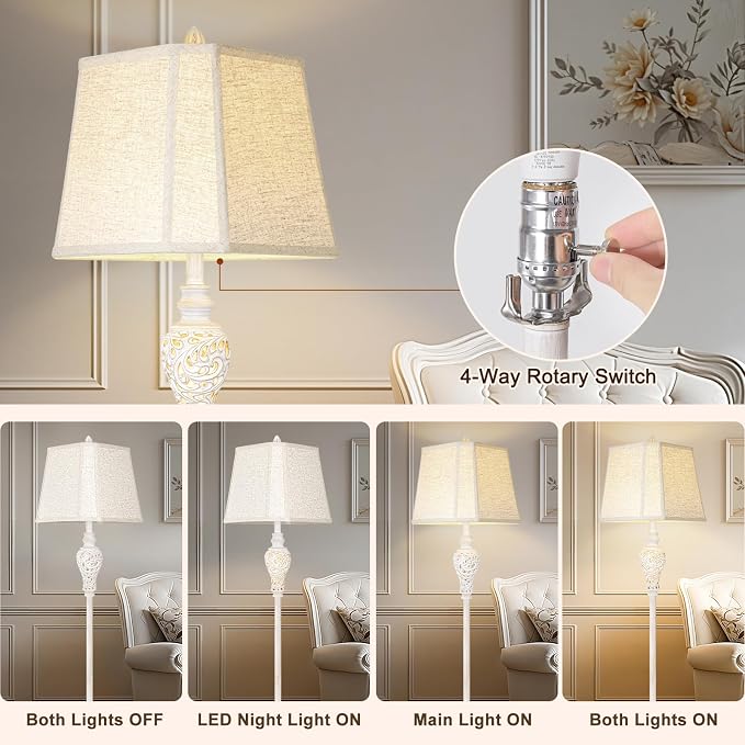 LuxSight Collection Floor Lamp with Nightlight, 65" Tall, Washed White