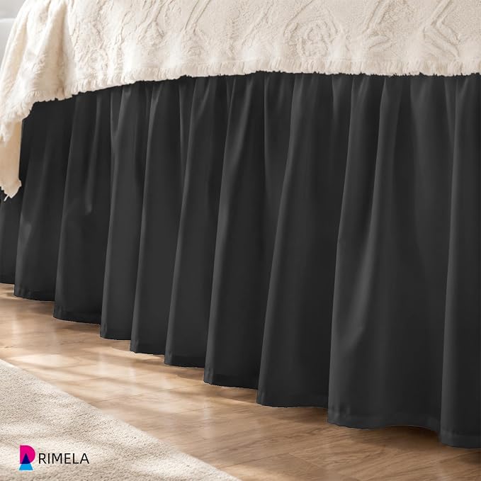 Dark Grey King Bed Skirt 15 Inch Drop Elastic Wrap Around Ruffle
