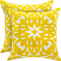 Alysheer Floral Embroidered Spring Decorative Throw Pillow Cover 18"x 18" Set of 2, Boho Mandala Embroidery Yellow Patterned Cushion Case for Sofa Couch Living Room Bedroom Outdoor