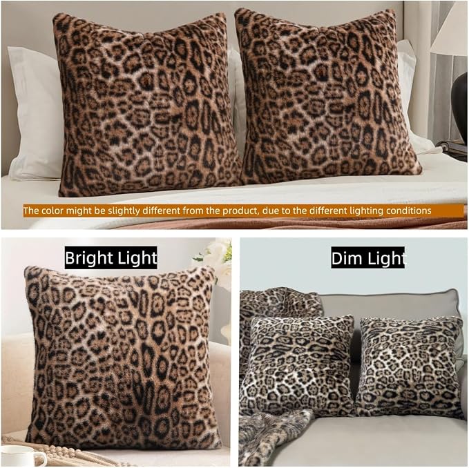 cygnus Faux Fur Cheetah Print Pillow Covers 18X18 inch | Set of 2 Leopard Pillowcase Fluffy Fuzzy Decorative Square Throw Pillows for Couch Sofa Living Room Bedroom Decor