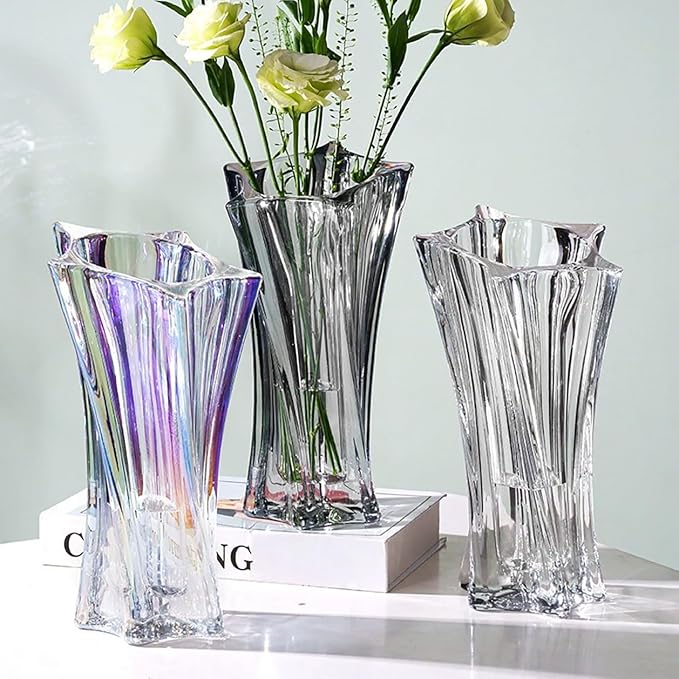 Crystal Glass Vase – Heavy Crystal Vase for Flowers with Weighted Bottom, Thick Durable Decorative Vases for Modern Home Decor, 9.8″ 3.5lb Clear Centerpiece (Rainbow-Colored X 2)