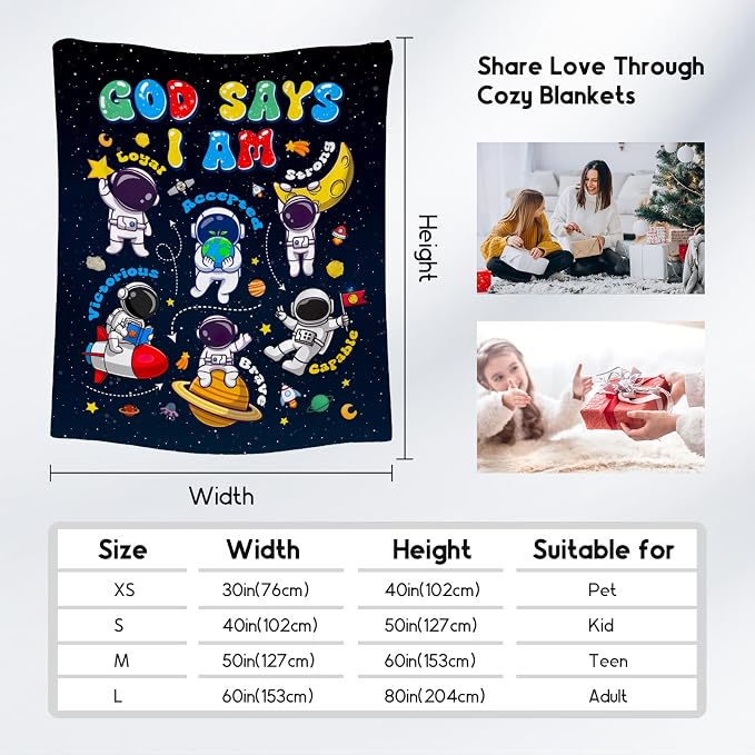 Planet Blanket, Kids Throw Blanket for Boys, Planet Gifts for Toddler Child, God Says I Am Blanket for Kids, Inspirational Gifts for Son, Soft Plush Toddler Throw Blankets for Couch Office, 30"x40"