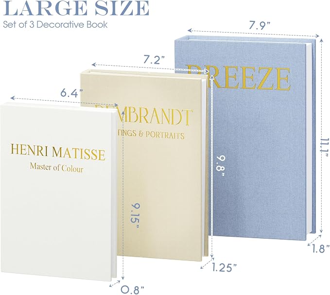 Set of 3 Decorative Faux Books for Home Decor