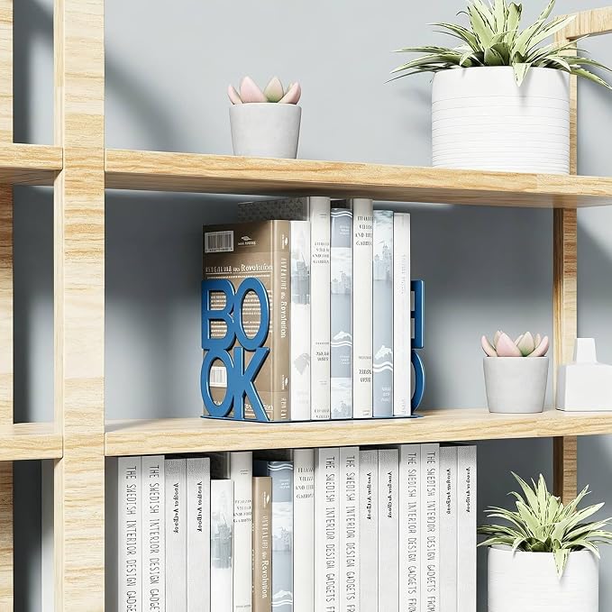 Book Ends Blue Metal BookEnds for Bookrack Desk,Books
