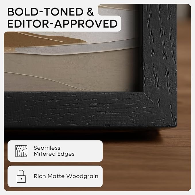 Homeforia 14x17 Black Oak Picture Frame, High-End Wood, 11x14 Mat, Glass