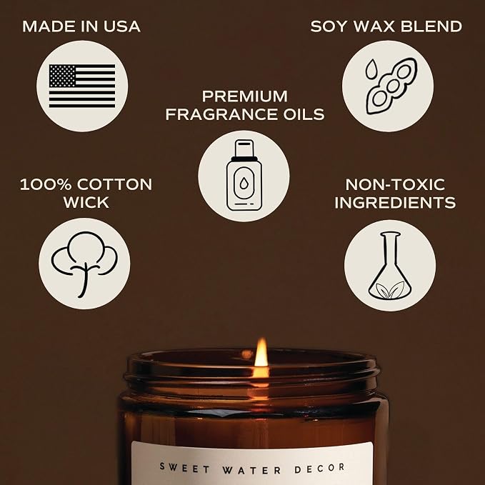 Sweet Water Decor Holiday Candle | Cloves, Pine, and Sandalwood Festive Christmas Scented Soy Candles for Home | 9oz Amber Jar, 40 Hour Burn Time, Made in the USA