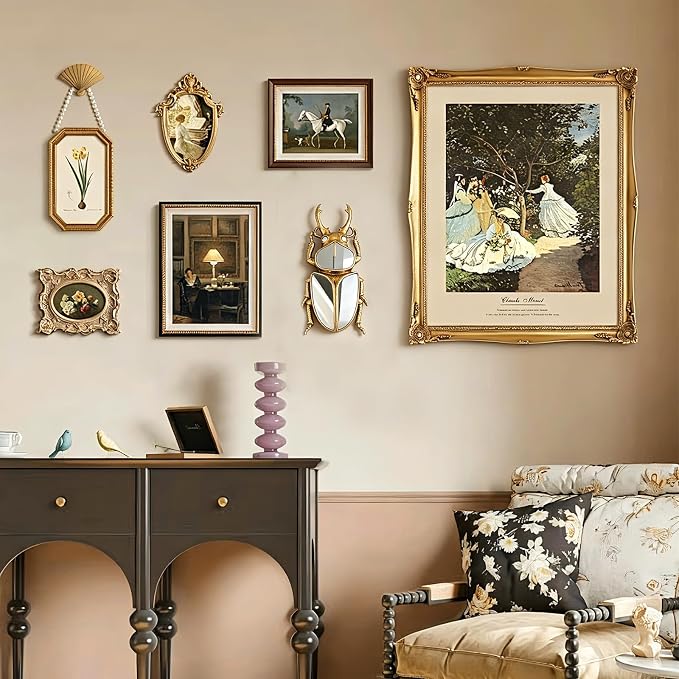 Decorative Bug Insects Animals Beetle Mirrors - Gold Resin and Glass Wall Decor, Perfect for Victorian and European Themed Homes