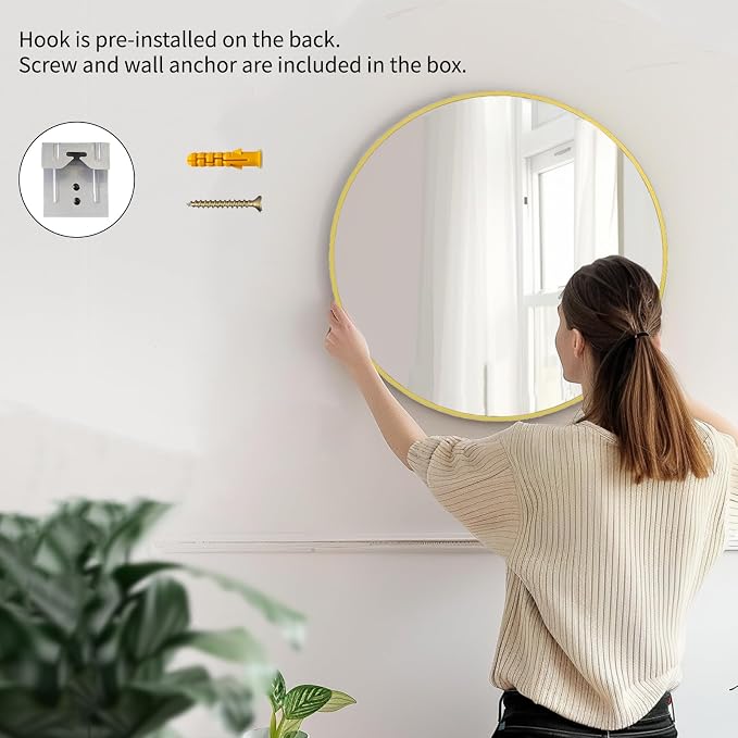 18 inch Round Mirror, Round Wall Mirror, Brushed Gold Metal Frame | Durable, Rust-resistant, High Definition, Easy Installation, Suitable for Vanity, Nursery, Bedroom, Bathroom