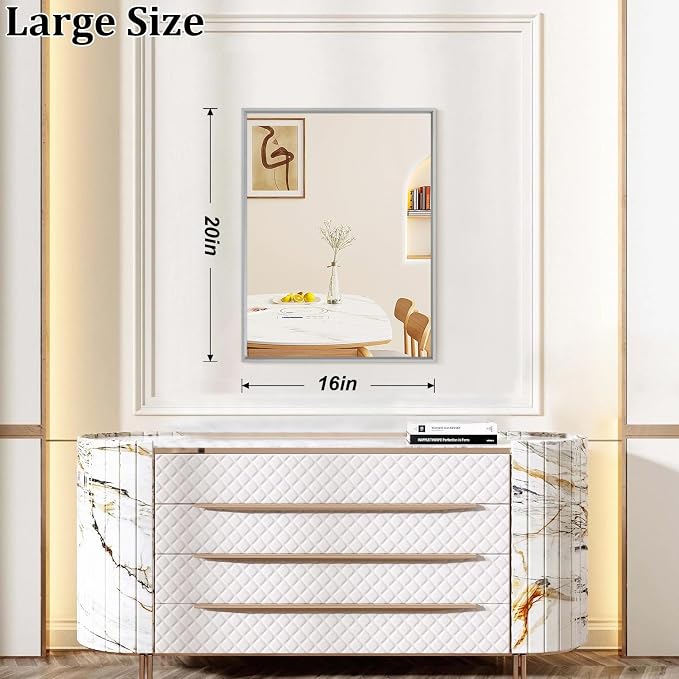 AAZZKANG Grey Wall Mirror Decorative Metal Framed Mirrors Modern for Bedroom Bathroom Dressing Room Home Decor Rectangular 20"x16"