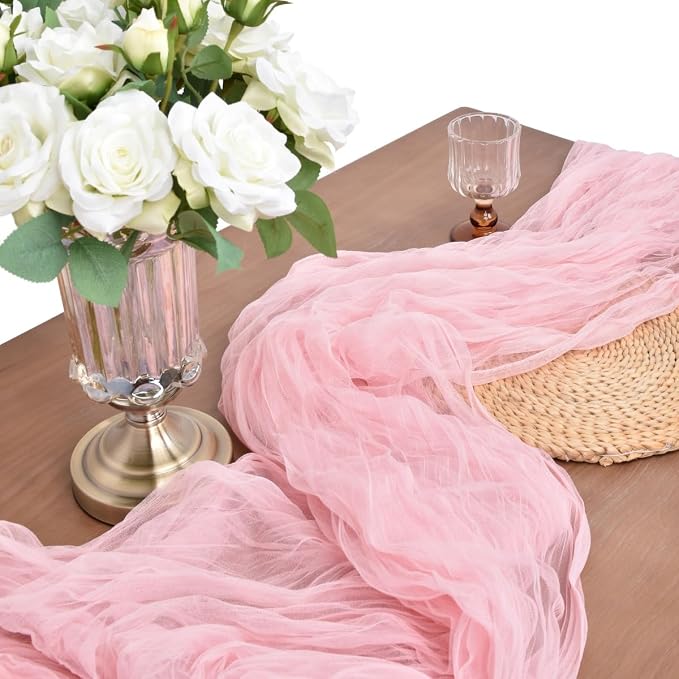 Pink Cheesecloth Table Runner Cheese Cloth Wedding Birthday Party Decor | 10Ft Rustic Boho Gauze Farmhouse Bridal Baby Shower Holiday Dining Tea Party Home Table Decorations Blushing Pink 4 Pack