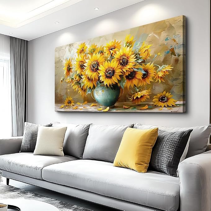 QIYILEXWART Large Wall Decor For Living Room Canvas Wall Art For Office Modern Wall Decorations For Bedroom Sunflower Landscape Painting Abstract Pictures Artwork Room Home Decor 24x48 In