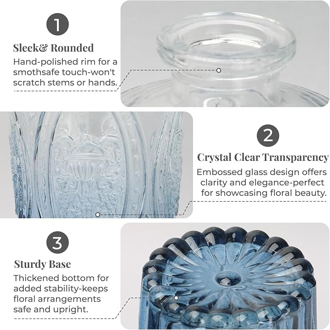 BEAHOT Bud Vase in Bulk - Flower Vases for Wedding Decorations, Glass Vase for Table Decorations, Small Vase for Home, Mother's Day, Centerpieces, Party, Office (32pack,Blue)