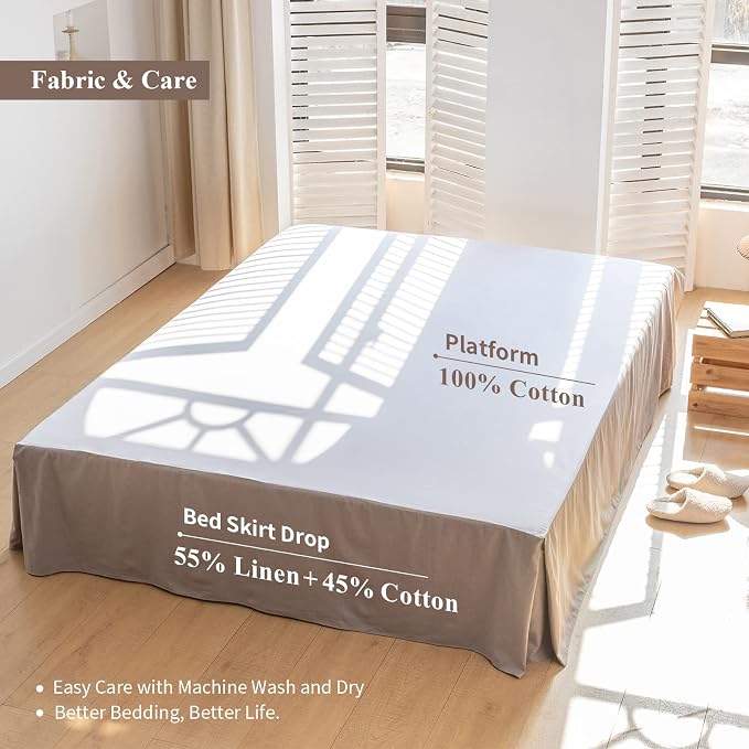 BISELINA French Linen Bed Skirt with Pleated Corner 14-Inch Tailored Drop Natural Flax Cotton Blend Basic Dust Ruffle Soft Cozy Farmhouse Bedding (14" Twin, Basic Grey)