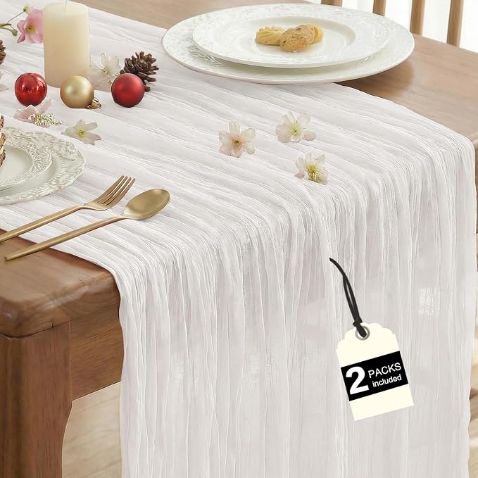 IVAPUPU Ivory Table Runner 120 Inches for Wedding Birthday Party Home Decor | 2 Pcs Boho Gauze 10FT Cheesecloth Table Runners for Baby Shower Decorations Summer Garden Farmhouse