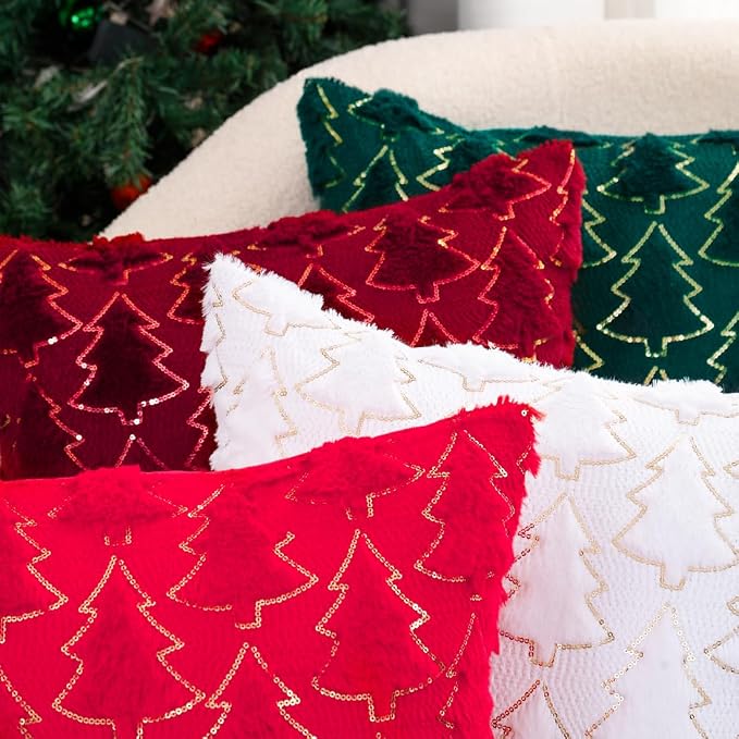 VAKADO Christmas Throw Pillow Covers 22x22 Set of 2 Embroidered Decorative Xmas Cushion Cases Holiday Soft Home Decor for Bedroom Sofa Chair Porch Winter, White