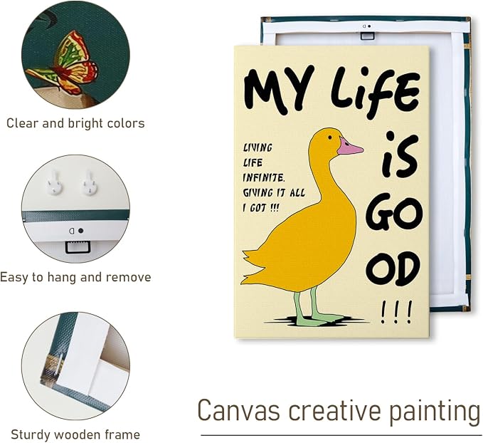 DIHSIEG Funny Duck Canvas Wall Art Humorous Quote Line Art Print 12x16Inch | Unframed Modern Home Decor, Cute Animal Wall Art for Bedroom, Bathroom, Office & Living Room, Unique Funny Gift