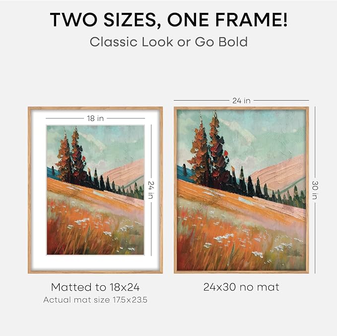Homeforia 24x30 Natural Oak Picture Frame, High-End Wood, 18x24 Mat, Glass