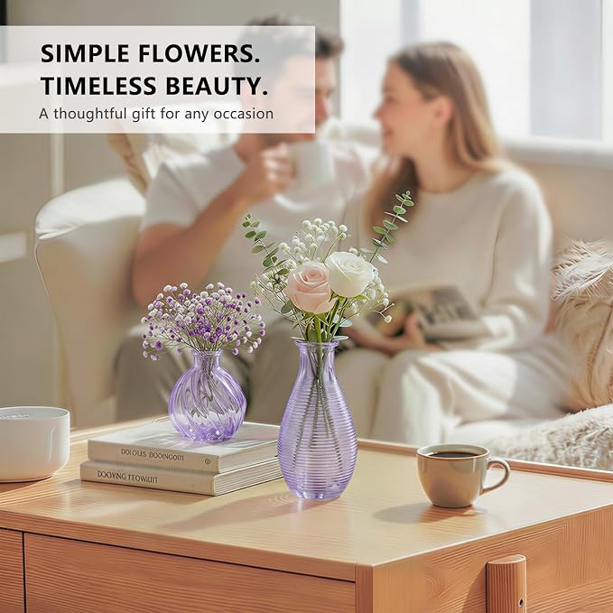 RUCKAE Glass Bud Vases Mini Flower Vase Small Vintage Vases for Centerpiece Table Wedding Decorations Home Decor Party(Purple 32pack)