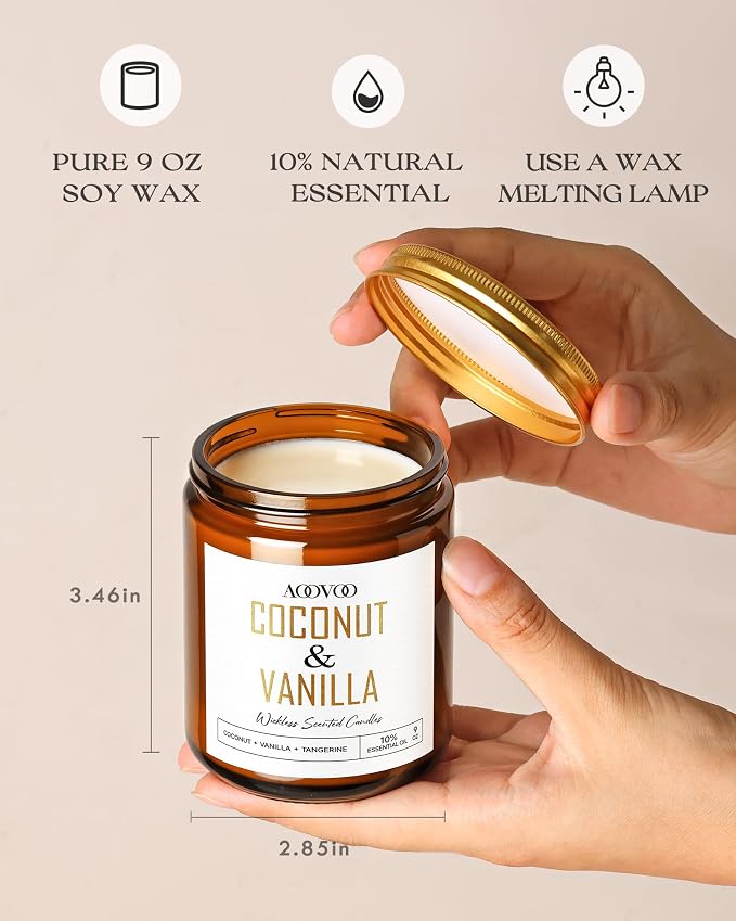 AOOVOO Coconut Vanilla Wickless Candle - Candle for Warmer Lamp | with 10ml Essential Oil for Custom Aroma, Flameless Non-Toxic Soy Scented