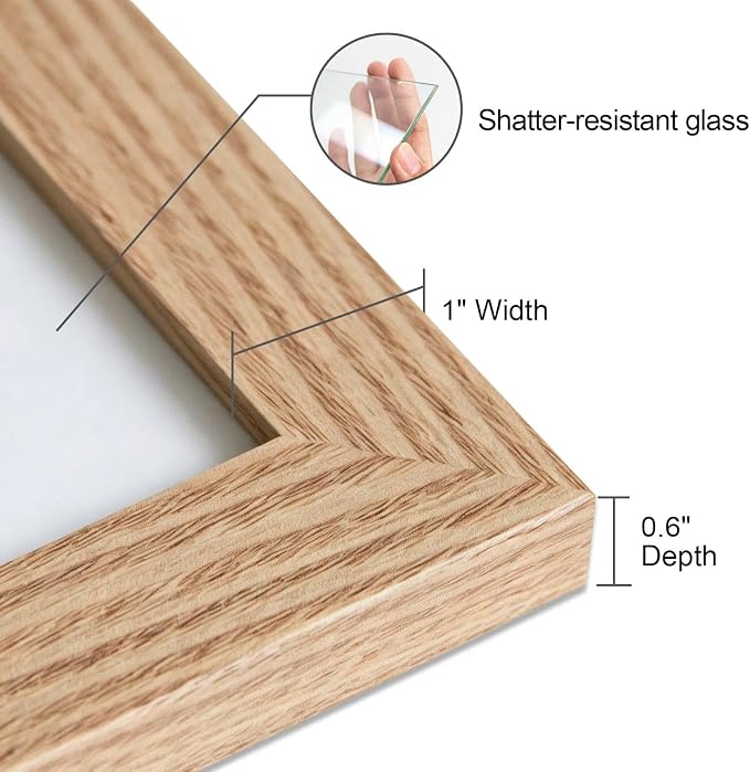 11x14 Picture Frame-Natural Oak,8x10 Mat,Tempered Glass,Engineered Wood