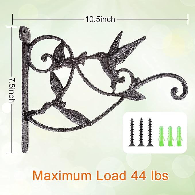 DEWEL 2 Pack Heavy Duty Iron Hanging Plant Bracket, Outdoor Wall Plant Hangers for Hanging Baskets, Bird Feeder, Flower Pot, Lantern, Wind Chime – Decorative Black Hook